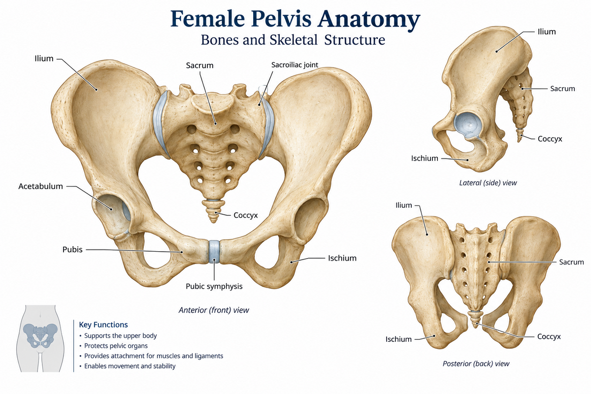 Anatomische illustratie van het vrouwelijk bekken